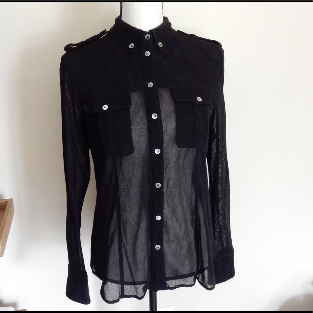 L.A.M.B. Sheer Black Cotton Tulle Button Up Sz 6